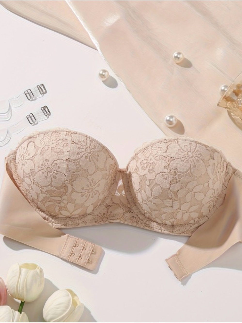 Set of Lace Push-Up Bras with Removable Straps - Nude and Black
